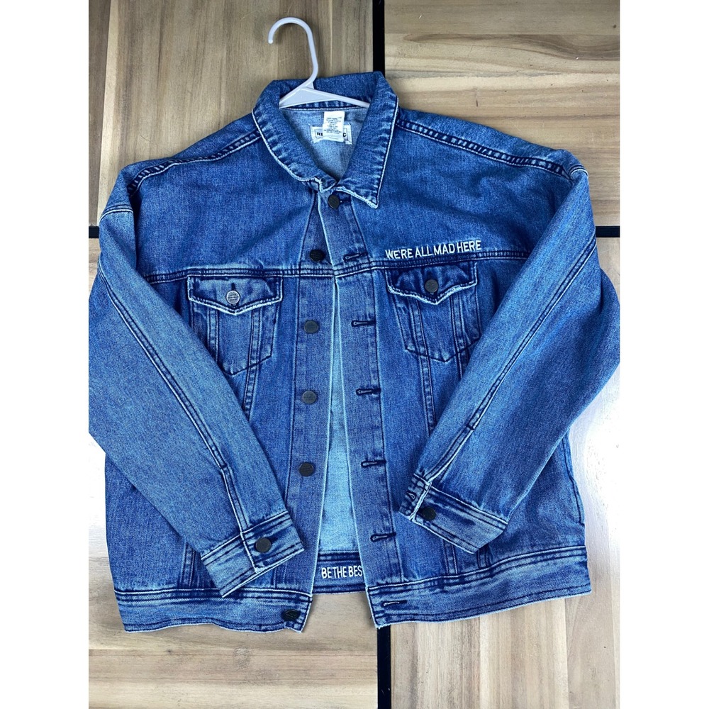 👖✨ FOR THE REPUBLIC Denim Jacket – Size M – "We're All Mad Here" Patch ‎ 💫